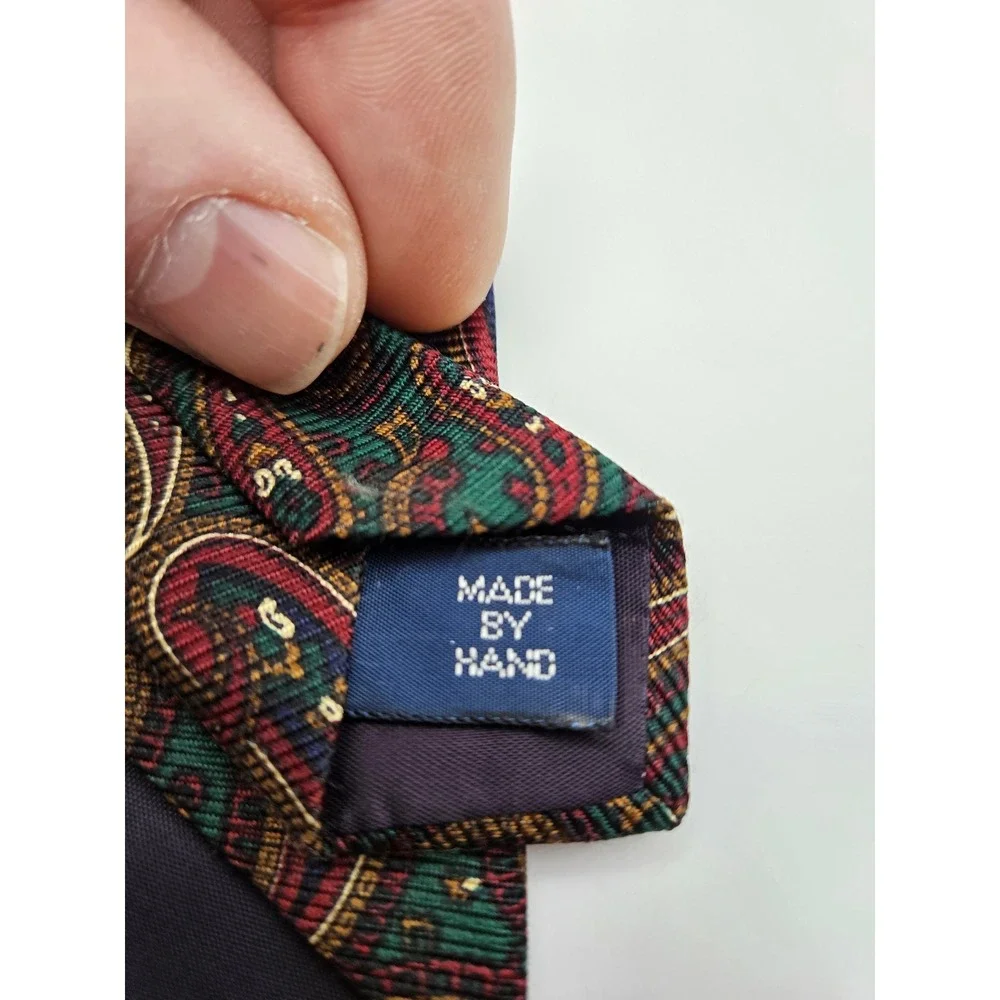 Polo‎ Ralph Lauren Nordstrom Mens Silk Paisley Tie Green Burgundy Gold Hand Made